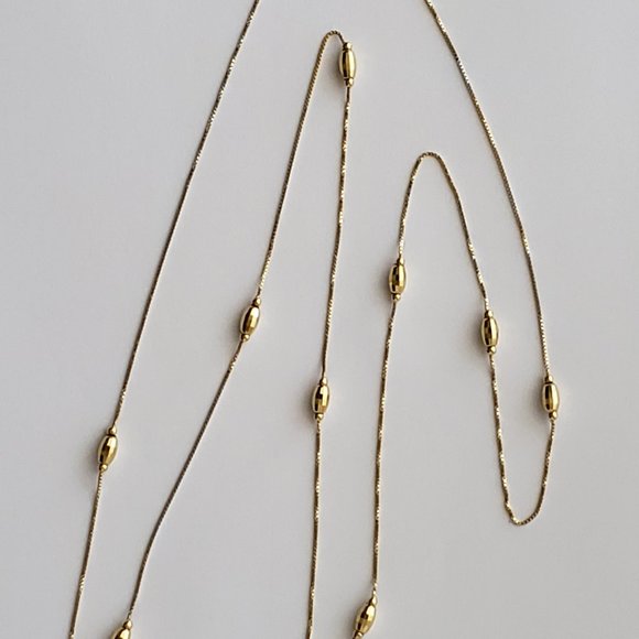 **SOLD**Vintage 14k Gold Diamond Cut Barrel Beaded Station Chain Necklace 32" - Picture 3 of 7